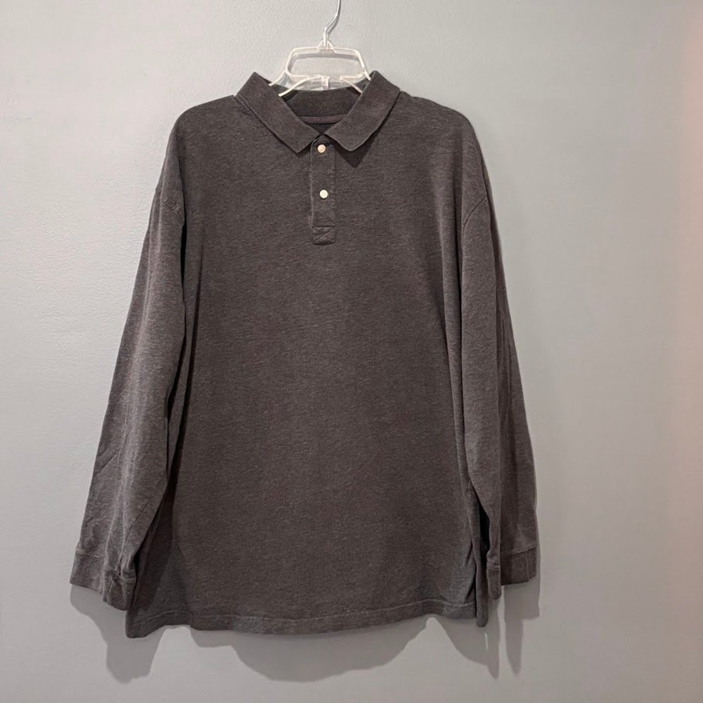 The Foundry Polo Shirt Mens 2XL Gray Cotton Long Sleeve Classic Minimalist Top